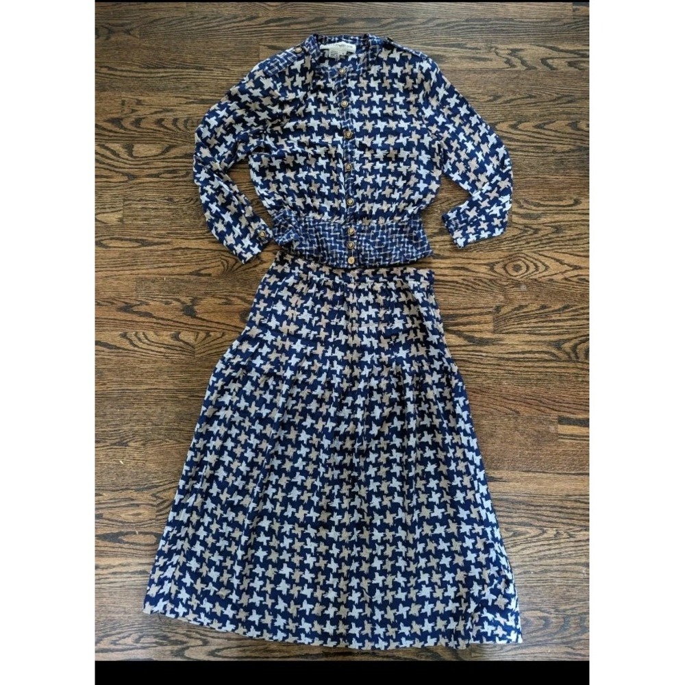 Umi Collections by Anne Crimmins Vintage 80s 100% Silk Shirt Skirt Outfit Size 4